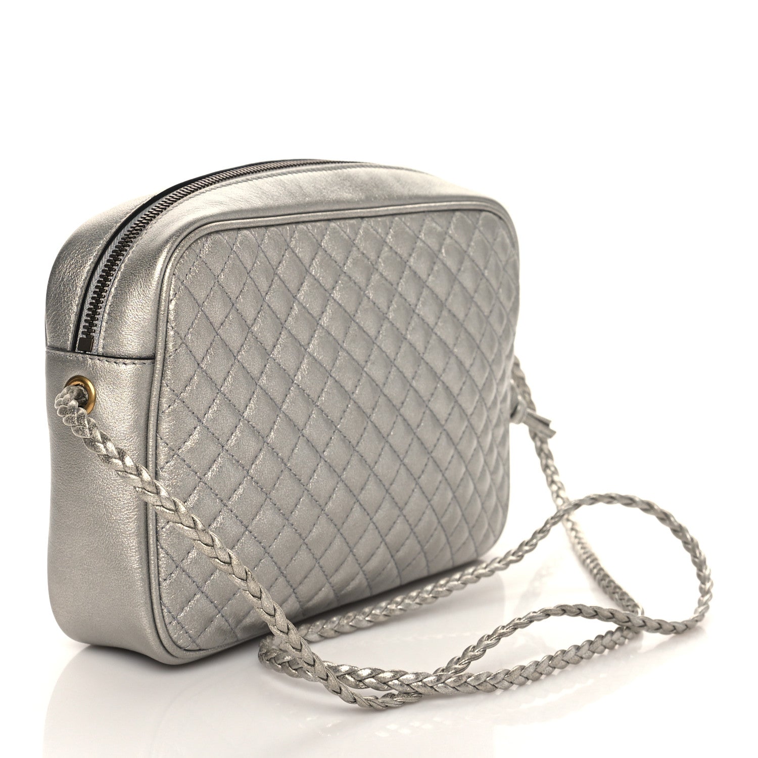 Gucci Laminated Nappa Web Trapuntata Small GG Shoulder Bag Argento 3 of 10