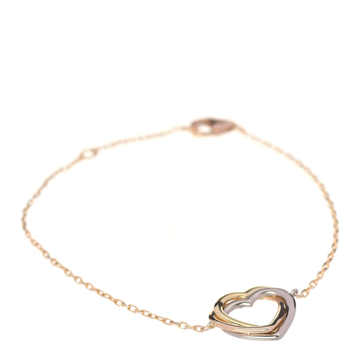 18K Pink Yellow White Gold Trinity Heart Bracelet