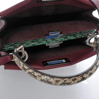 Fendi Calfskin Elaphe Lace Up Medium Peekaboo Iconic Satchel Bordeaux Beige Verde 5 of 7