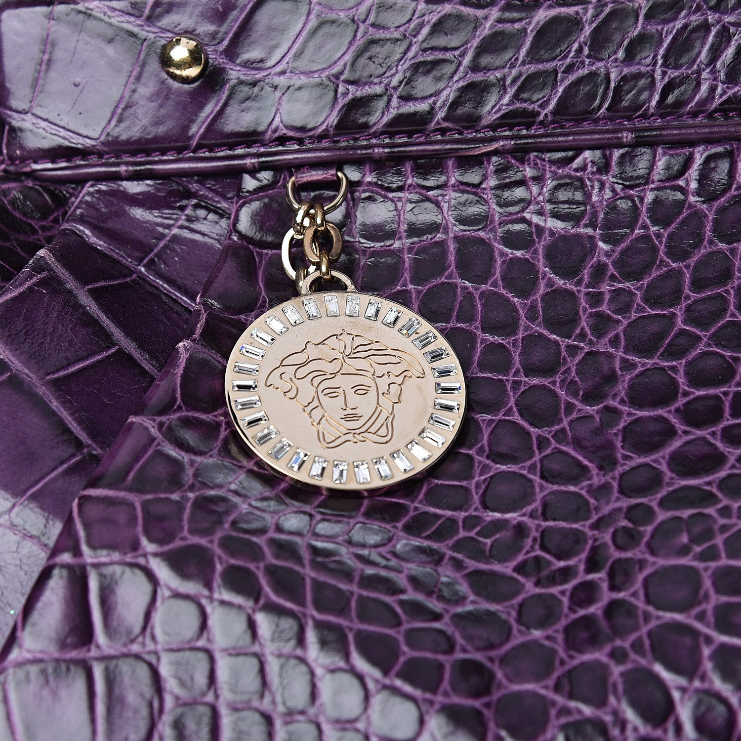 Versace Calfskin Crocodile Embossed Bag Purple 7 of 9