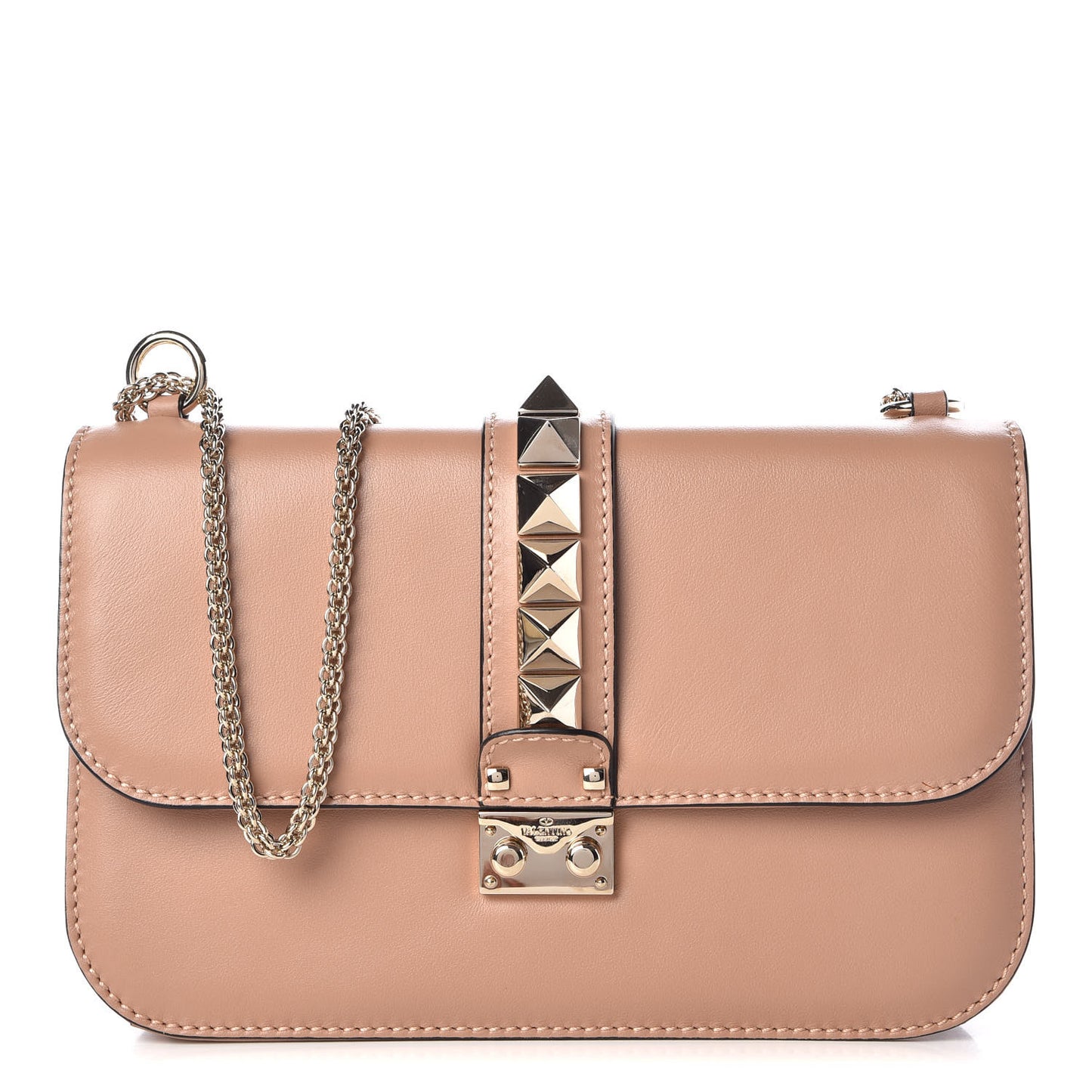 Vitello Medium Glam Lock Rockstud Flap Soft Noisette
