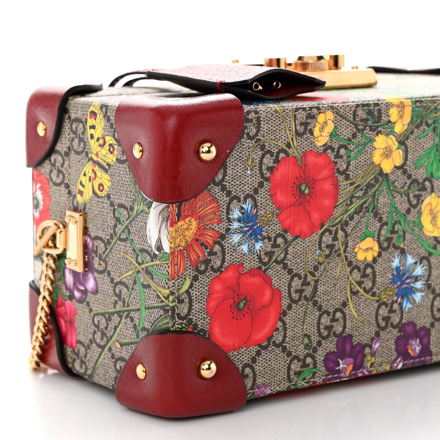 Gucci GG Supreme Monogram Flora Padlock Jewelry Case Red 11 of 13