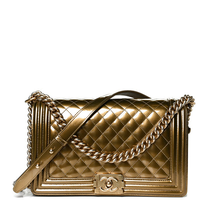 Chanel Metallic Patent Calfskin Quilted New Medium Boy Flap Gold 1 of 15