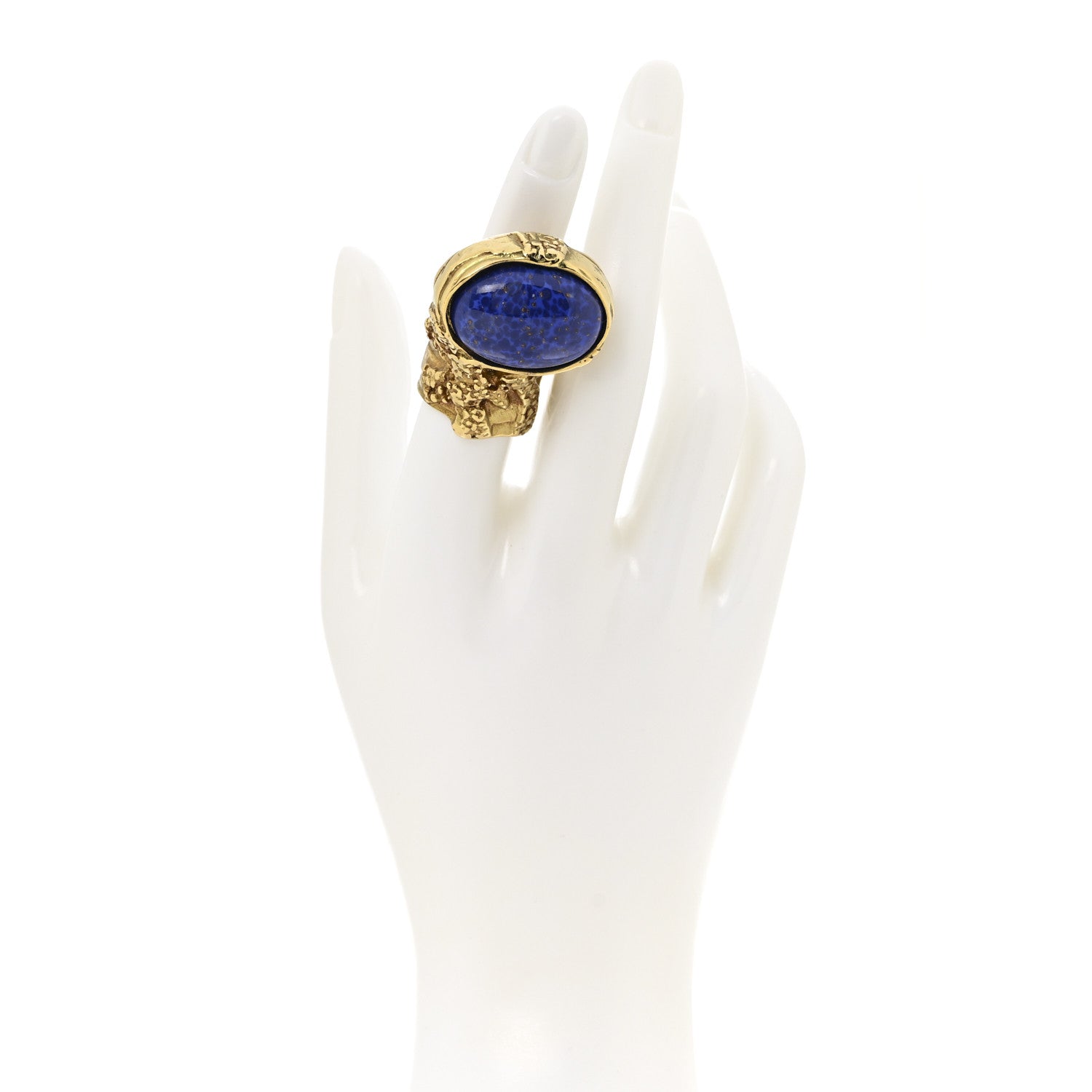 Saint Laurent Glass Cabochon Arty Ovale Ring 52 6 Gold Blue 2 of 6