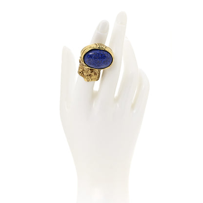 Saint Laurent Glass Cabochon Arty Ovale Ring 52 6 Gold Blue 2 of 6