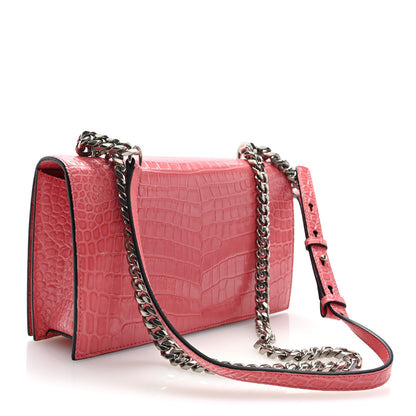 Alexander McQueen Shiny Crocodile Embossed Jeweled Satchel Pink 3 of 9
