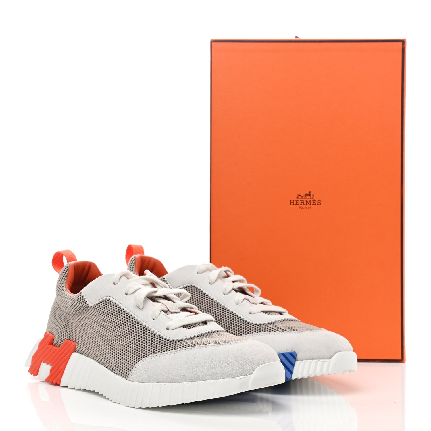 Hermes Air Mesh Suede Goatskin Mens Bouncing Sneakers 43.5 Multicolor Beige 9 of 9
