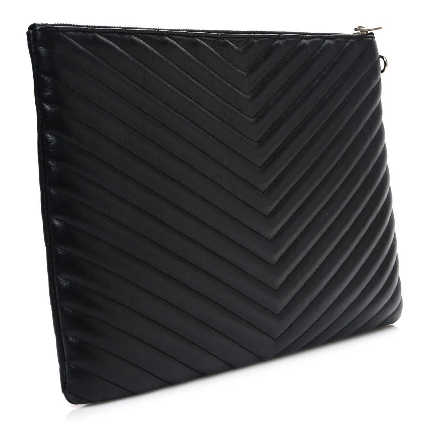 Saint Laurent Calfskin Matelasse Chevron Monogram Document Holder Black 3 of 7