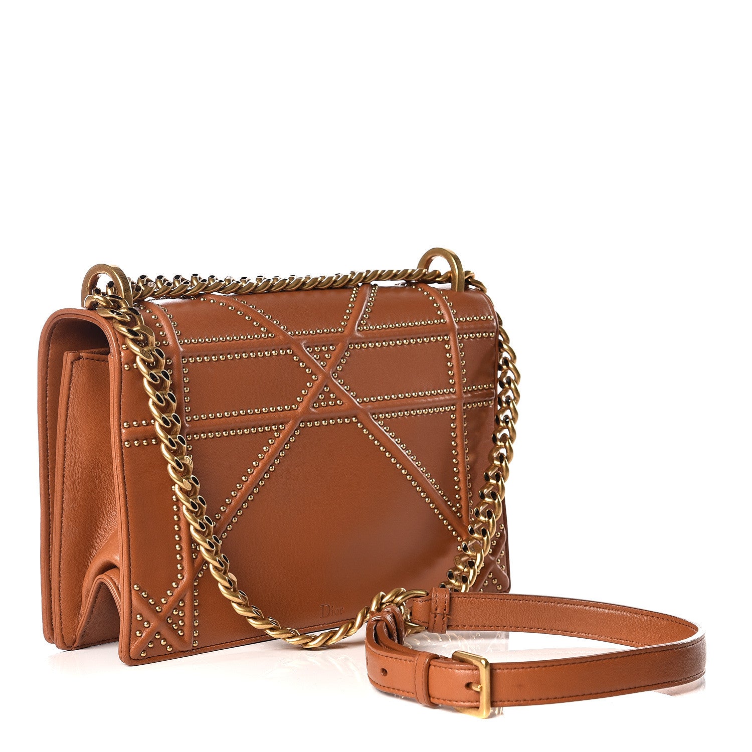 Christian Dior Lambskin Studded Medium Diorama Flap Bag Brown 2 of 13