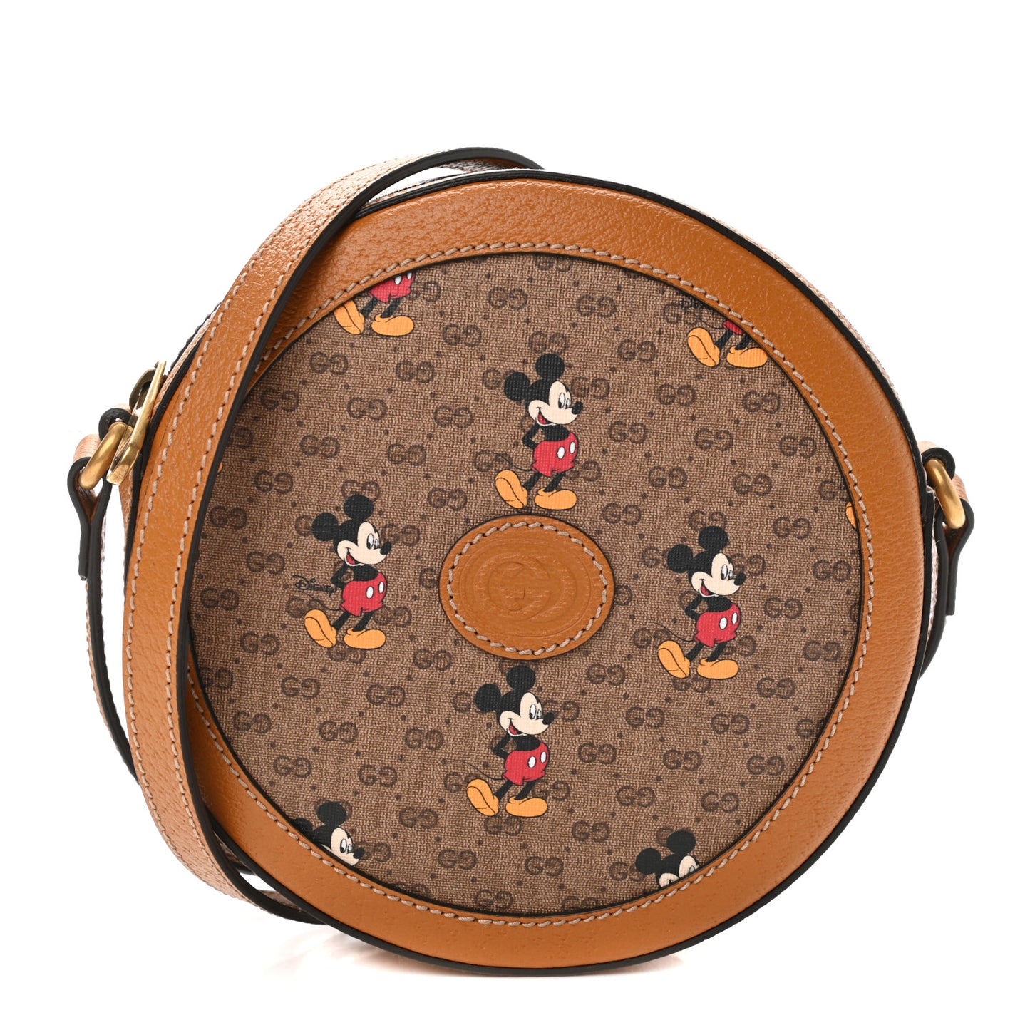 X DISNEY Mini Vintage GG Supreme Monogram Mickey Mouse Round Shoulder Bag Beige Vintage Sun Oil