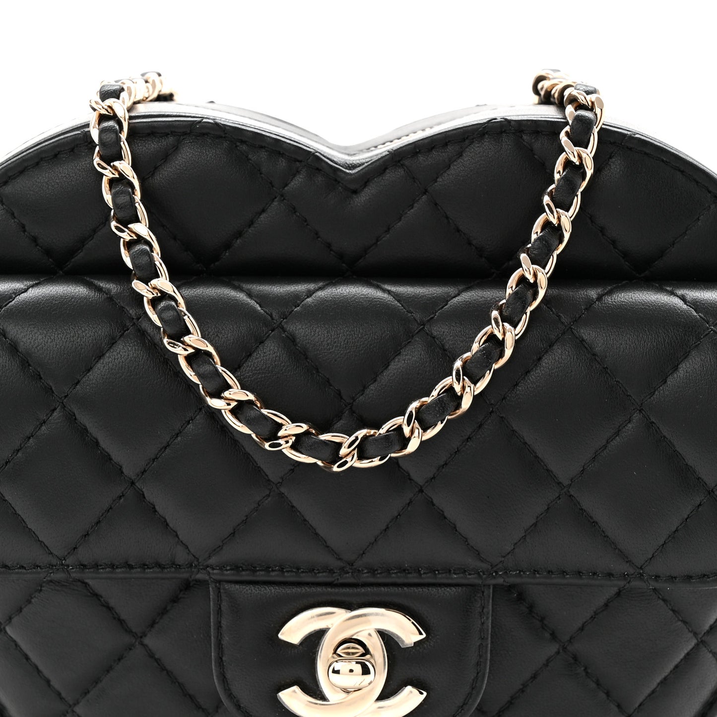 Lambskin Quilted Large CC In Love Heart Bag Black