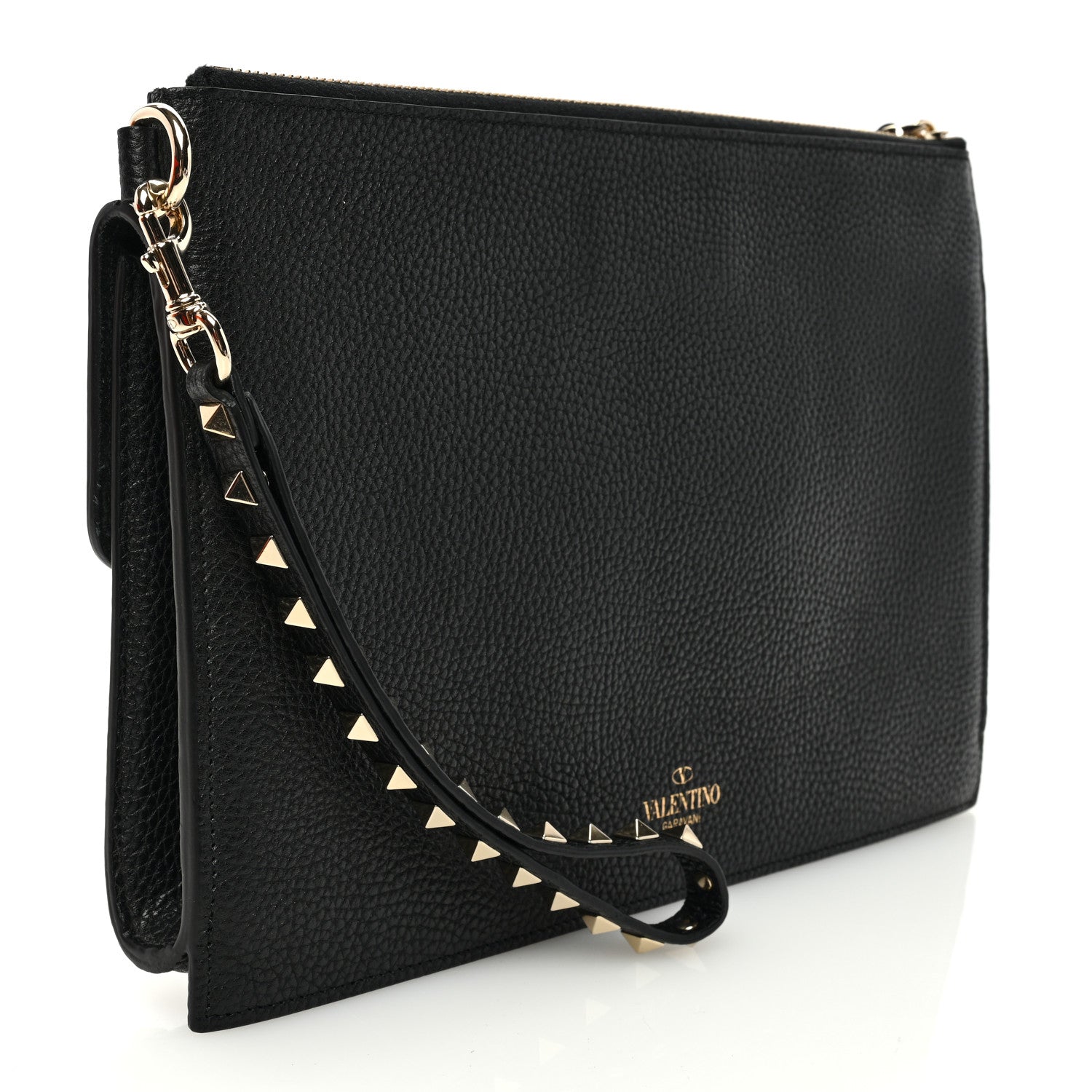 Valentino Garavani Pebbled Calfskin Large Rockstud Wristlet Clutch Black 3 of 7
