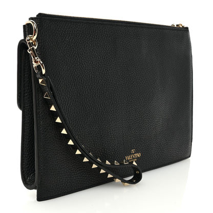 Valentino Garavani Pebbled Calfskin Large Rockstud Wristlet Clutch Black 3 of 7