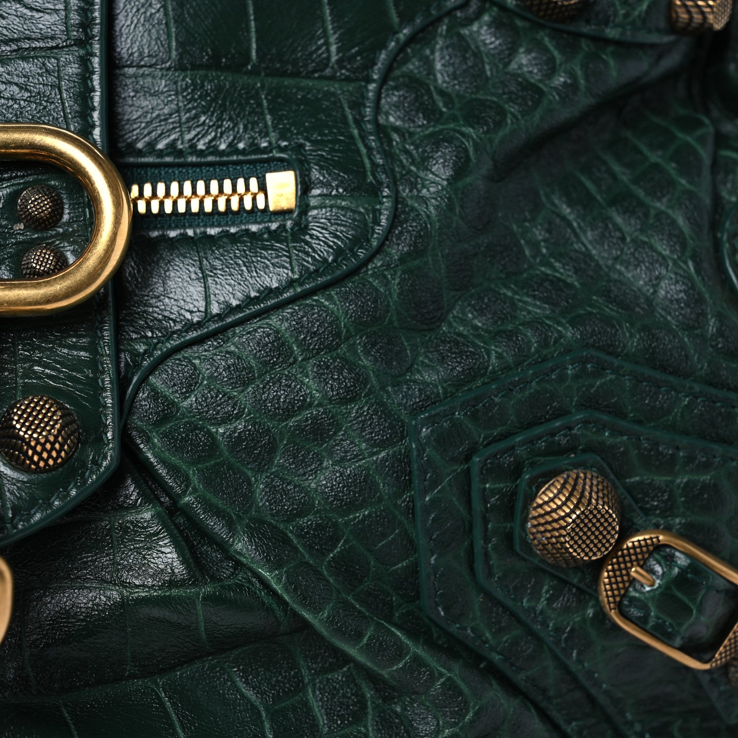 Balenciaga Extra Supple Calfskin Monochrome Crocodile Embossed Medium Le Cagole Shoulder Bag Forest Green 8 of 13
