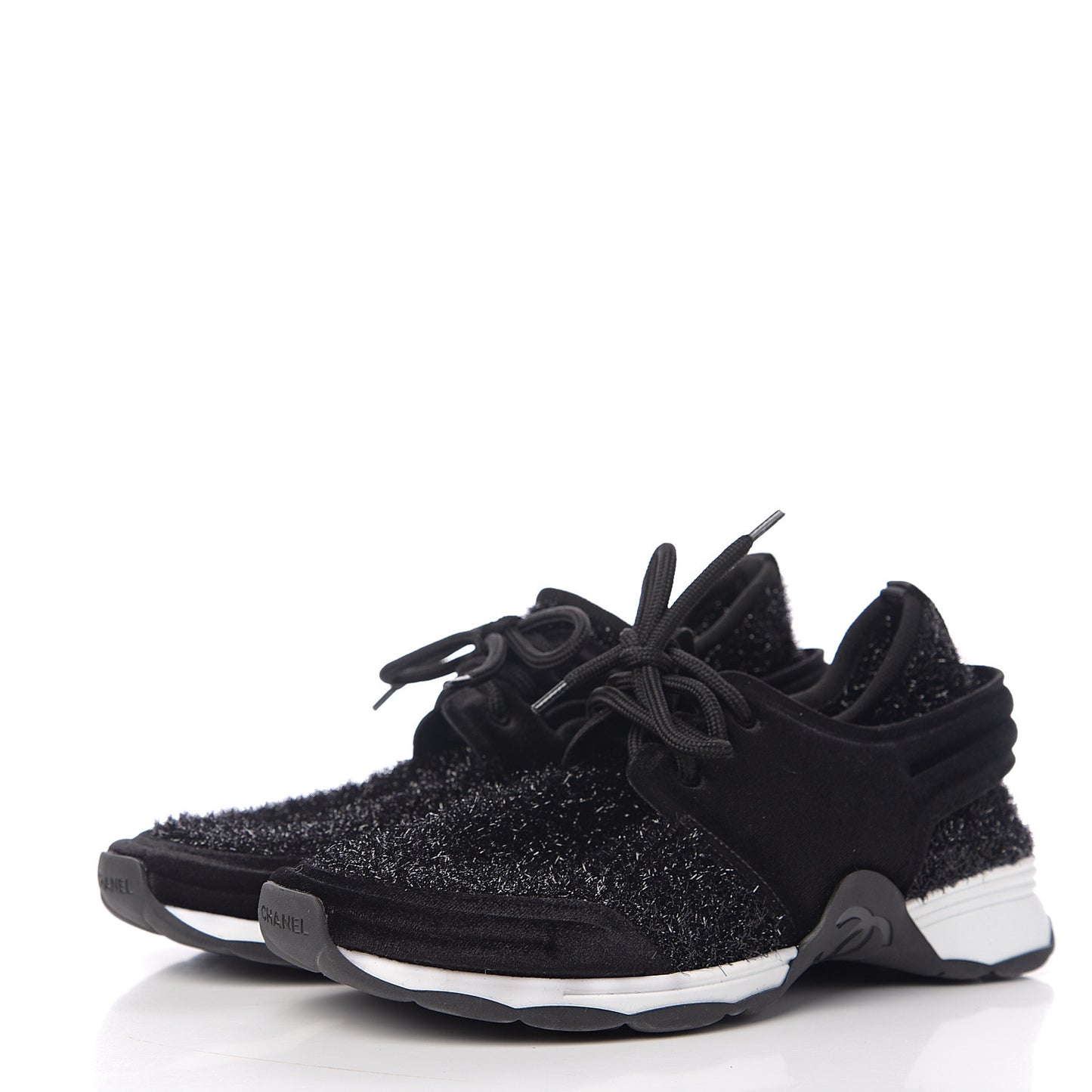 Stretched Fabric Velvet CC Womens Sneakers 40 Black