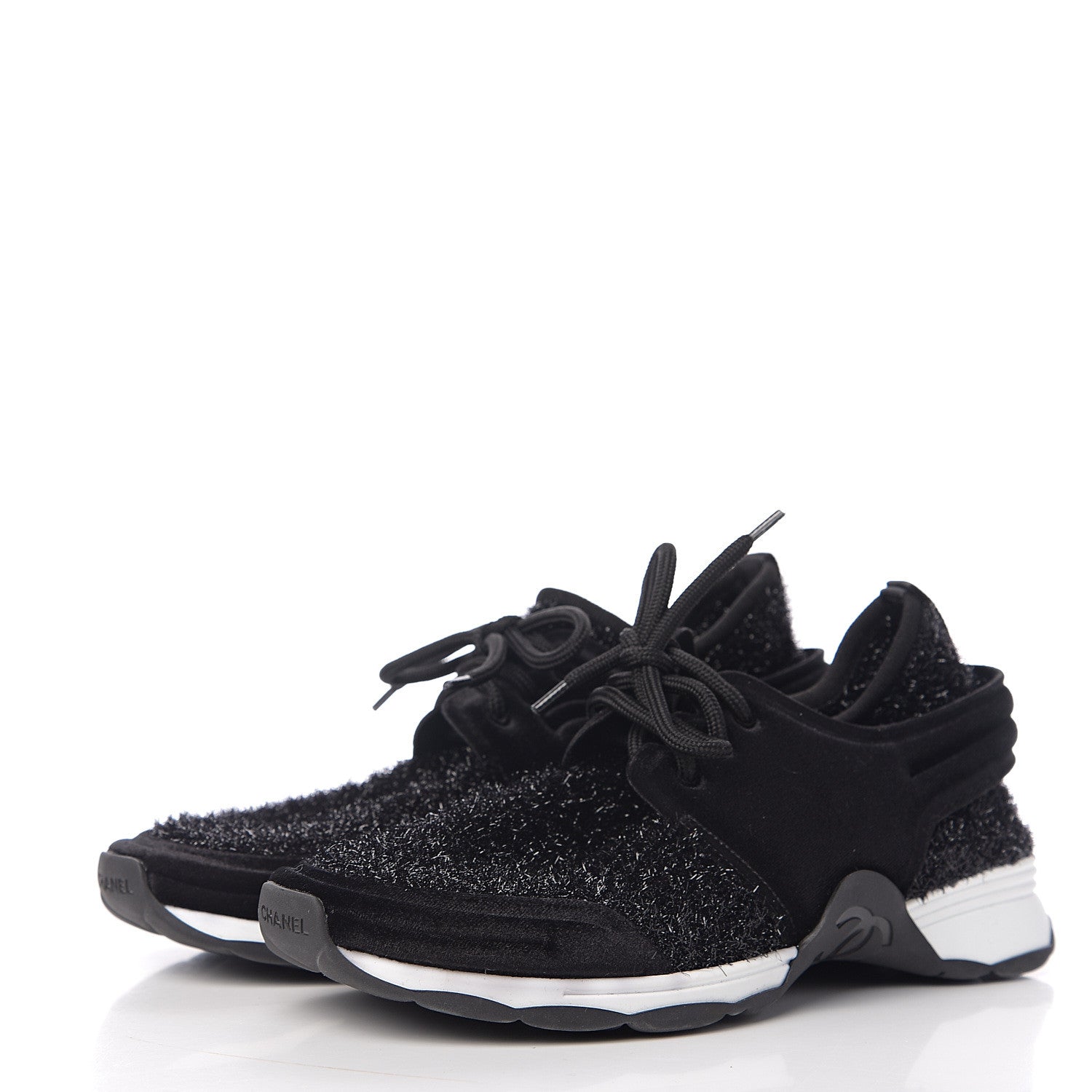 Chanel Stretched Fabric Velvet CC Womens Sneakers 40 Black 3 of 9