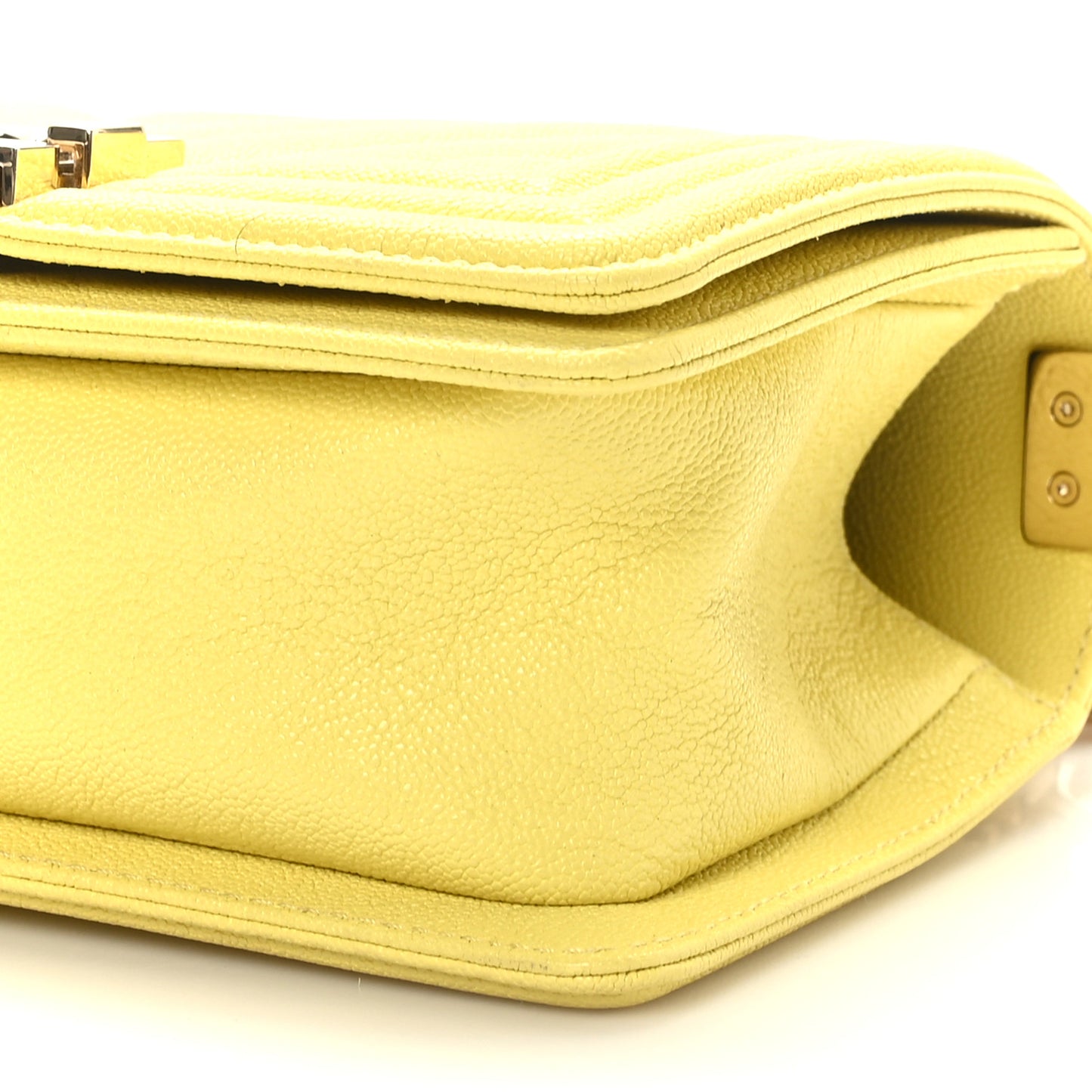 Caviar Chevron Quilted Small Boy Flap Yellow