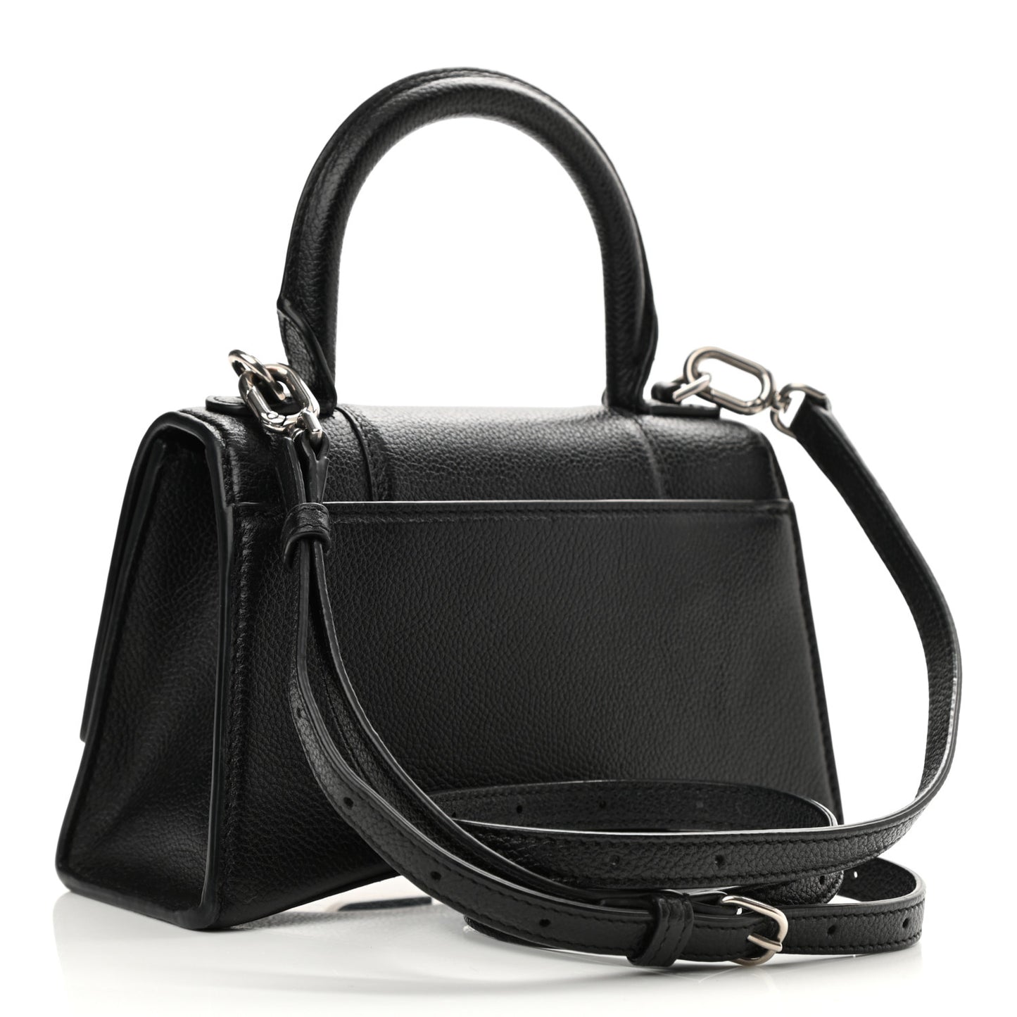 Grained Calfskin Hourglass Top Handle Bag XS Black