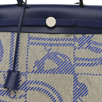 Hermes Vache Hunter Toile H Brides de Gala Herbag Zip Retourne 31 PM Bleu De France Ecru Black 10 of 12