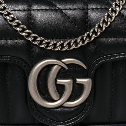 Gucci Calfskin Matelasse Aria Super Mini GG Marmont Shoulder Bag Black 8 of 10