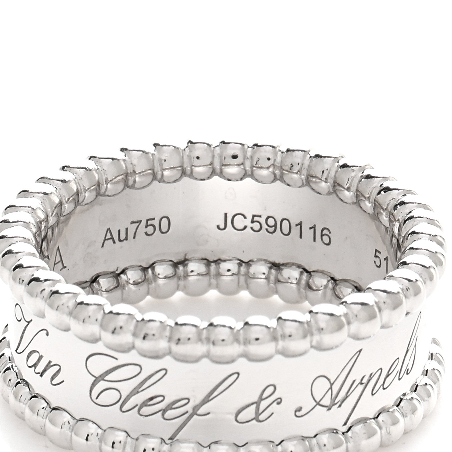 Van Cleef & Arpels 18K White Gold Perlee Signature Ring 51 5.75 4 of 5
