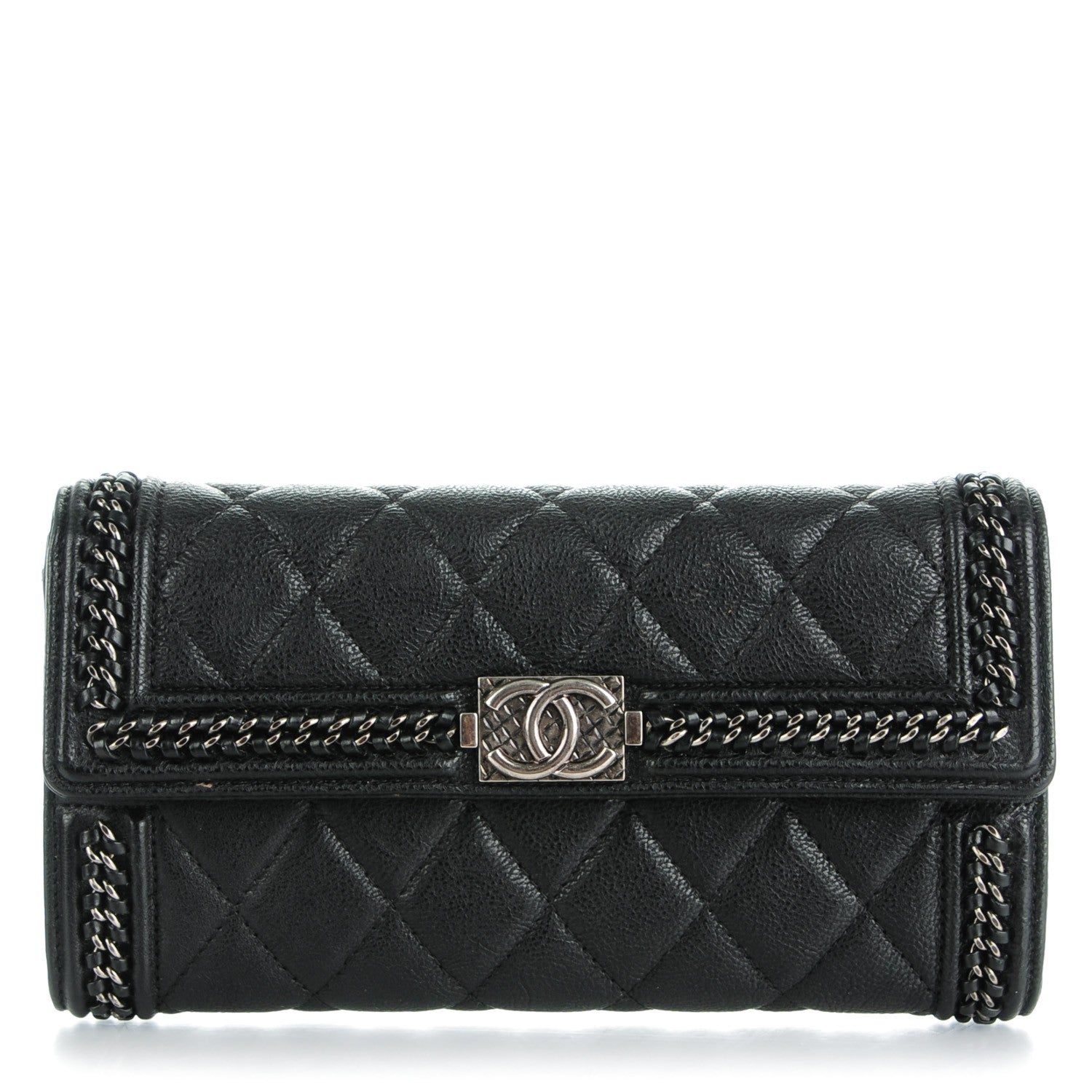 Chanel Calfskin Quilted Boy Chain Around Flap Wallet Black 1 of 7