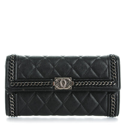 Chanel Calfskin Quilted Boy Chain Around Flap Wallet Black 1 of 7