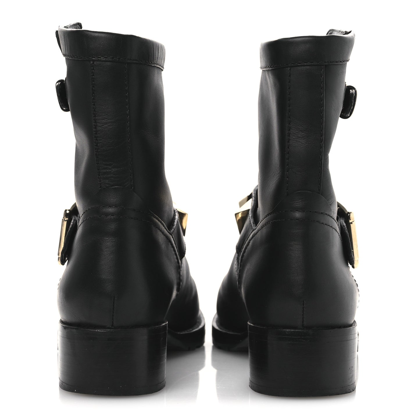 Calfskin Lock Studded 30mm Biker Boots 38 Black