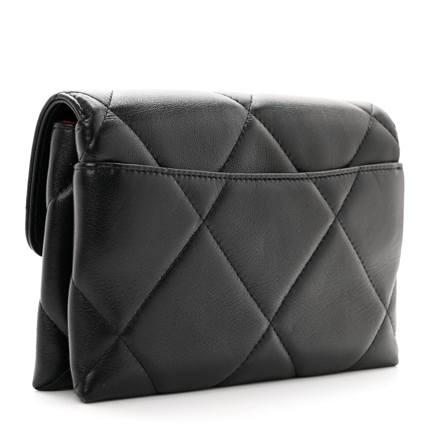 Lambskin Quilted Chanel 19 Flap Clutch Black