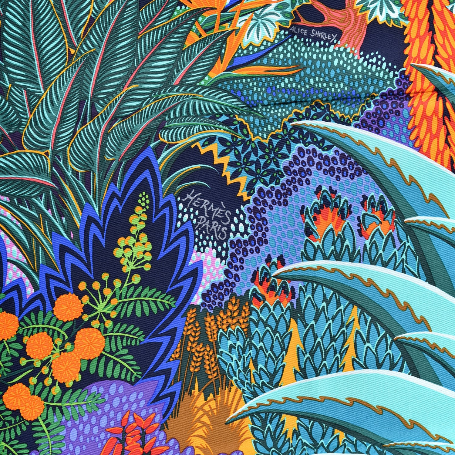 Hermes Silk Mountain Zebra Scarf 90 Turquoise Orange 750019