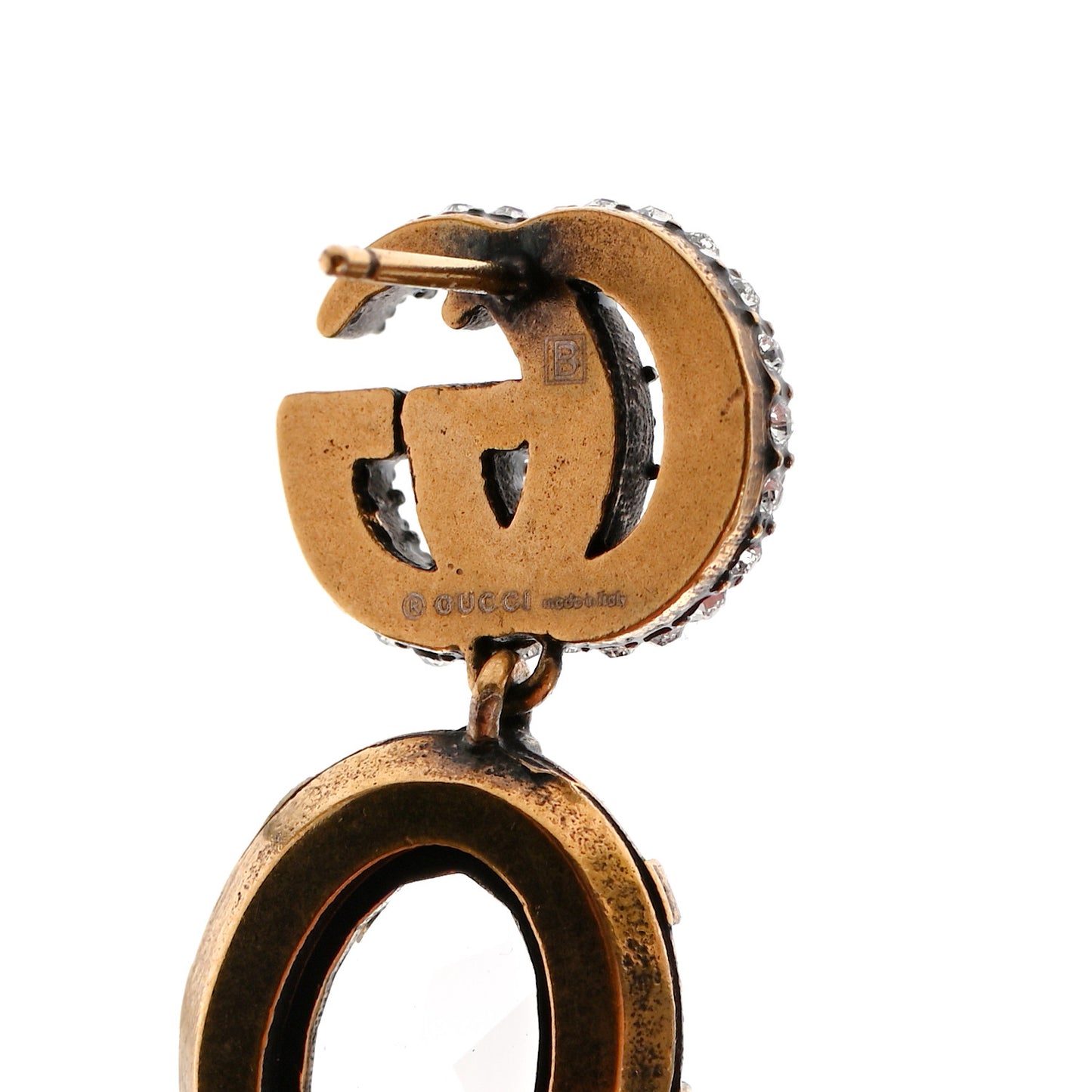 Crystal Double G Earrings Aged Gold