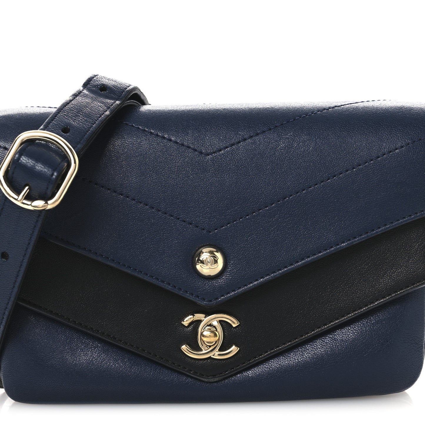 Sheepskin Chevron Quilted Double Chevron Waist Bag Navy Black