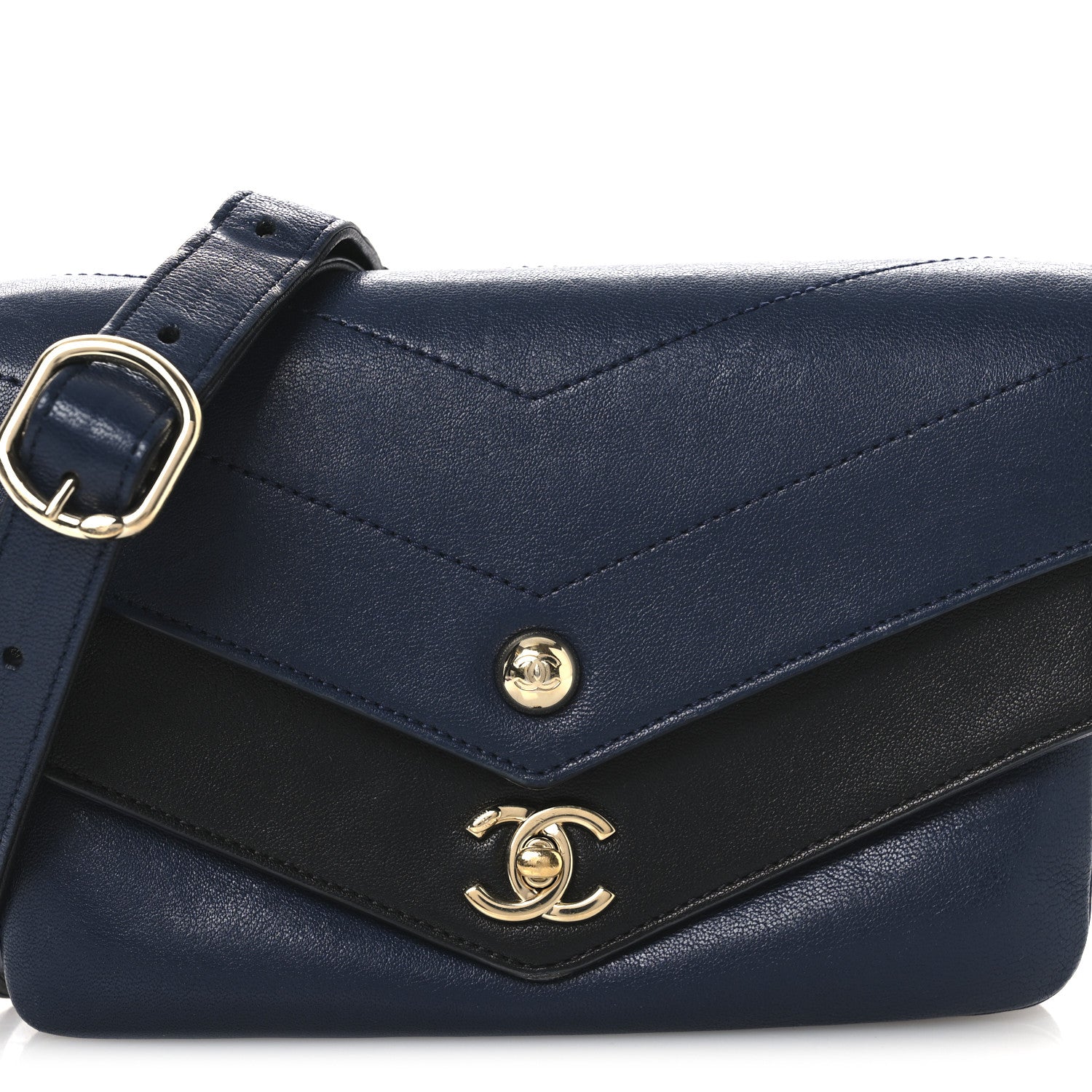 Chanel Sheepskin Chevron Quilted Double Chevron Waist Bag Navy Black 7 of 11