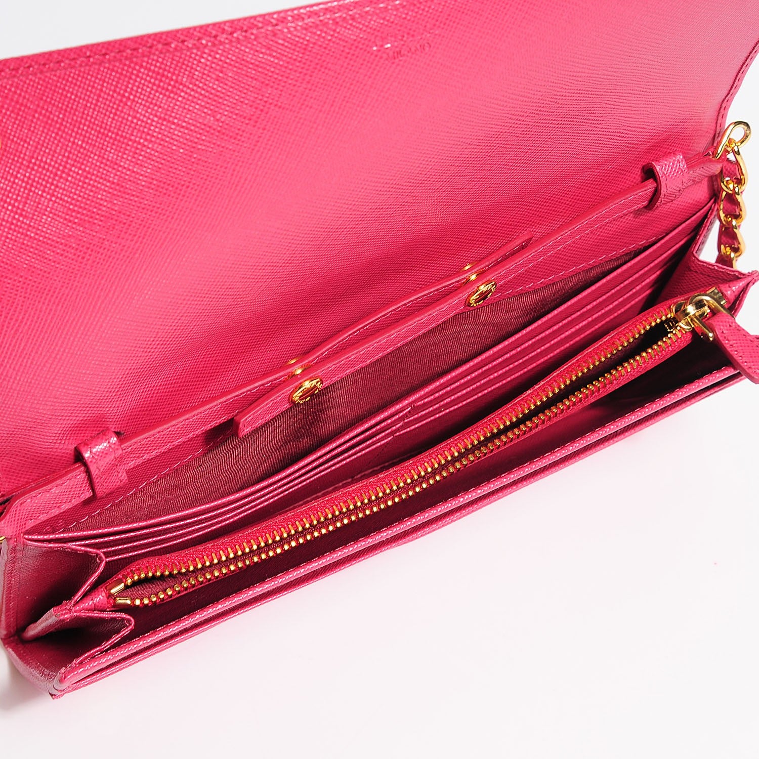 Prada Saffiano Metal Oro Chain Wallet Peonia 5 of 11