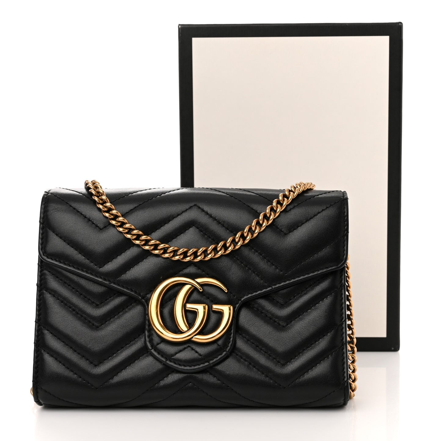 Calfskin Matelasse GG Marmont Chain Wallet Black