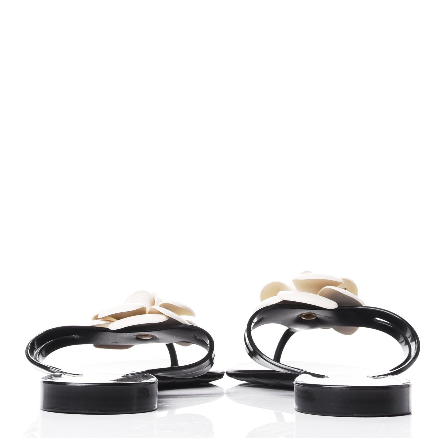 Chanel Jelly Camellia Thong Sandals 40 Black Ivory 6 of 10