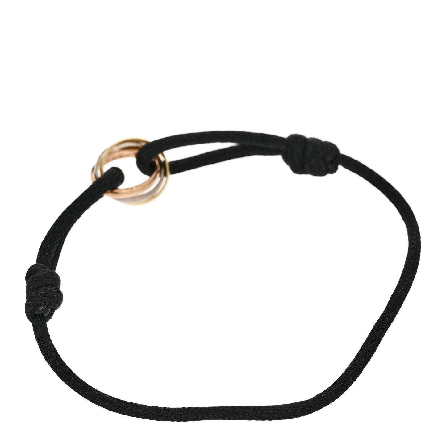 18k Pink Yellow White Gold Trinity Adjustable Cord Bracelet Black