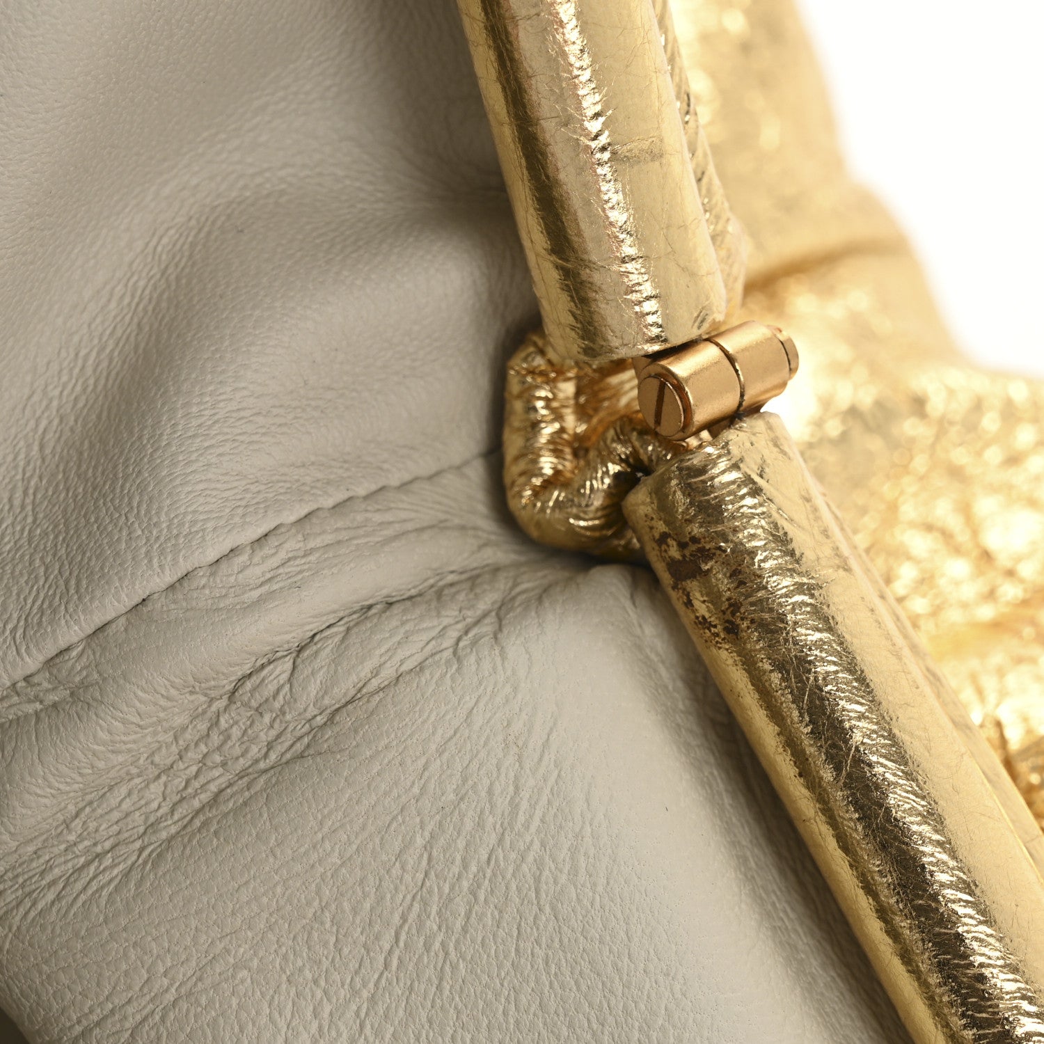 Bottega Veneta Metallic Crinkled Lambskin The Pouch Oversized Clutch Oro 11 of 12