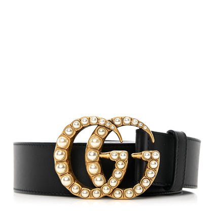Gucci Moon Calfskin Pearl Double G 40mm Belt 90 36 Black Cream 1 of 8