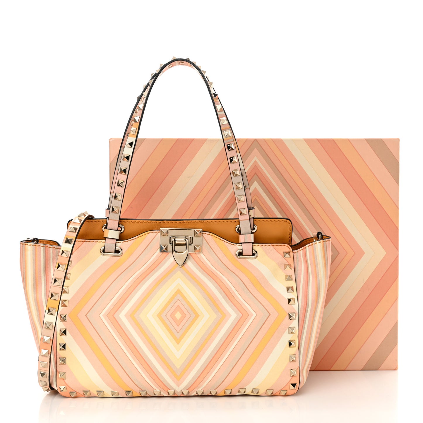 Vitello Native Couture 1975 Small Rockstud Tote Mandarin Sorbet