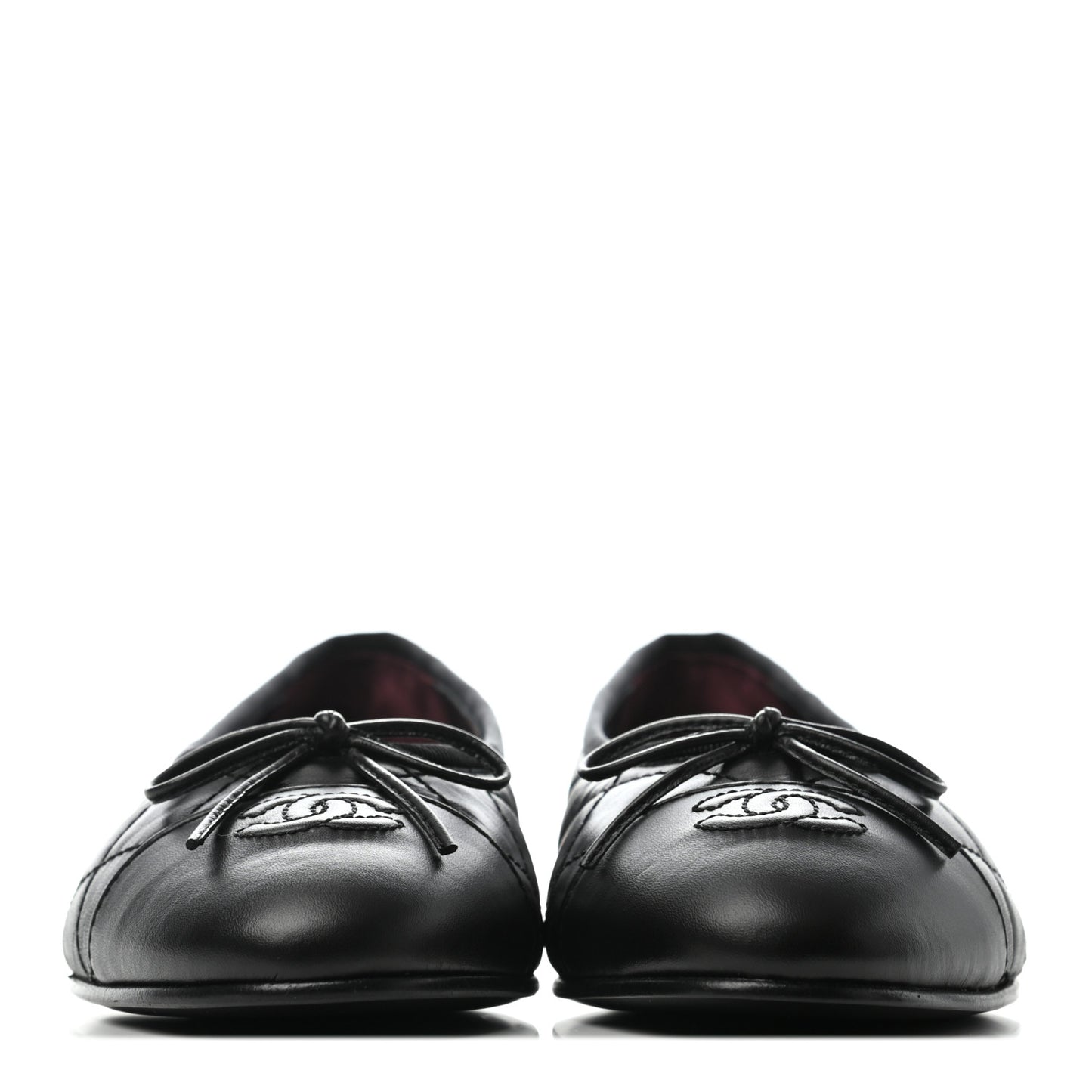 Aged Calfskin Quilted Cap Toe Ballerina Flats 38.5 Black