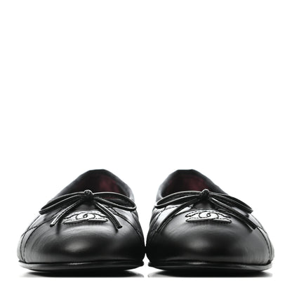 Chanel Aged Calfskin Quilted Cap Toe Ballerina Flats 38.5 Black 2 of 6
