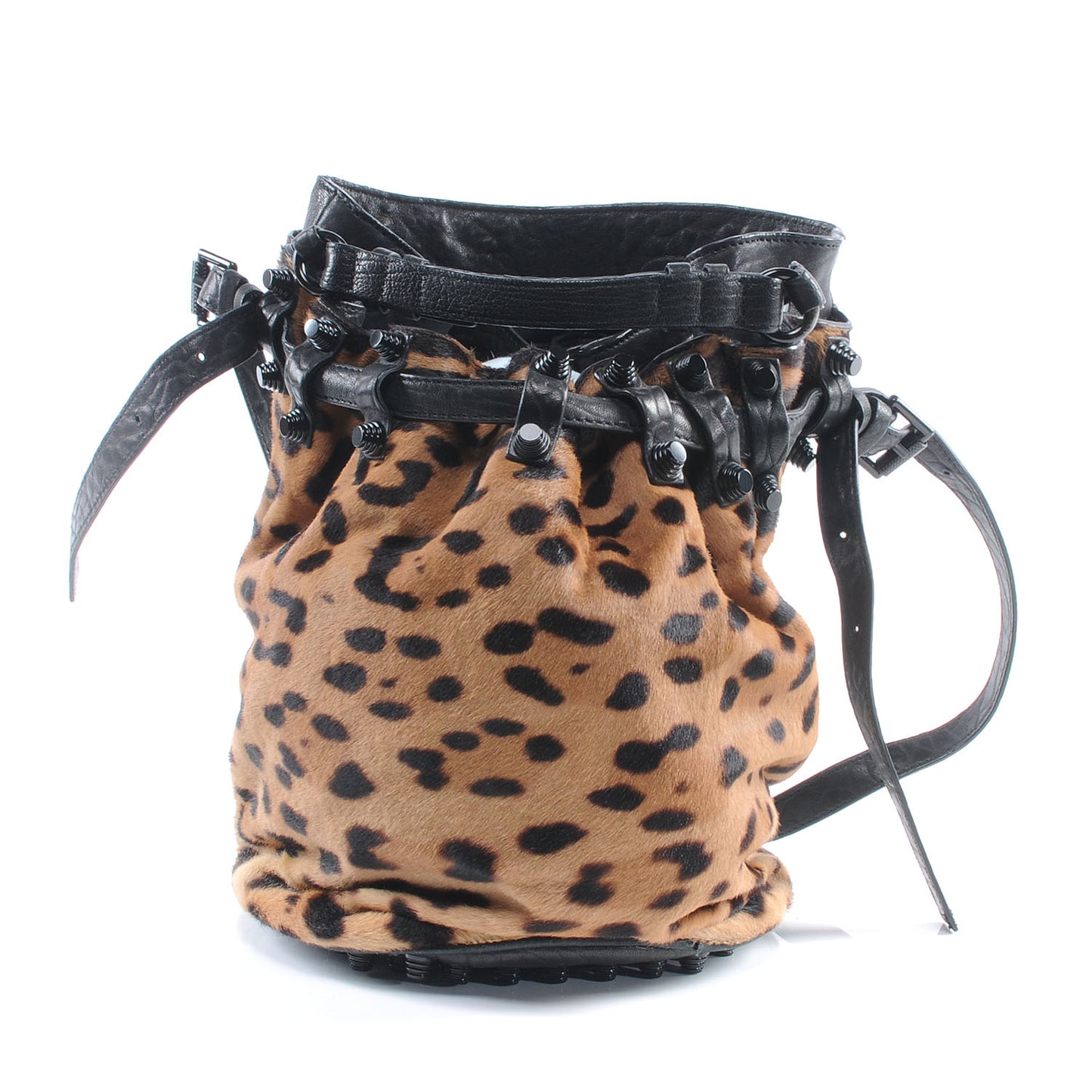 Leather Pony Hair Leopard Diego Bag Black