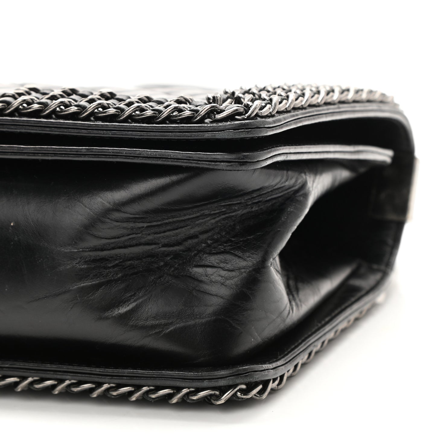 Glazed Calfskin Quilted Medium Boy Chained Flap Black
