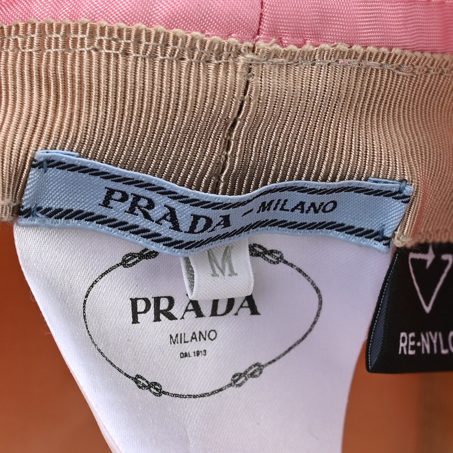 Prada Re-Nylon Metal Triangle Logo Womens Bucket Hat M Rosa 16 of 18