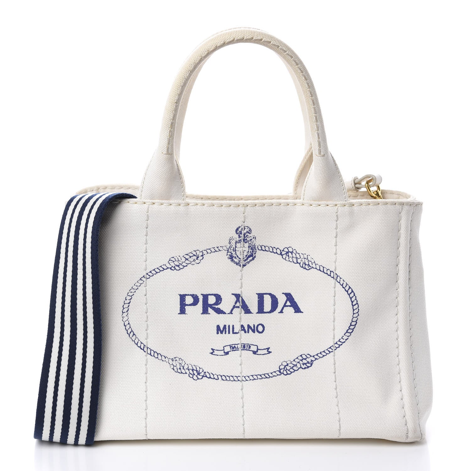Prada Canapa Small Logo Tote Bianco Blue 1 of 10