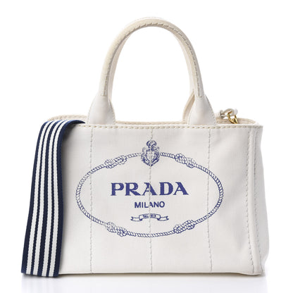 Prada Canapa Small Logo Tote Bianco Blue 1 of 10