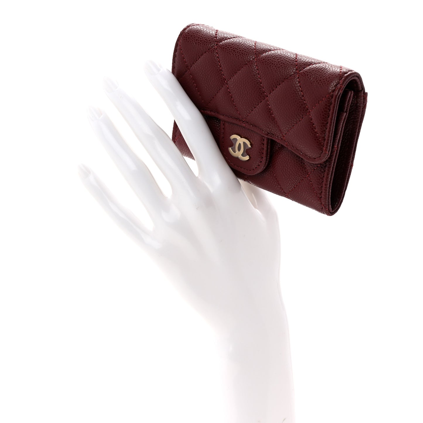 Caviar Quilted Flap Card Holder Wallet Burgundy
