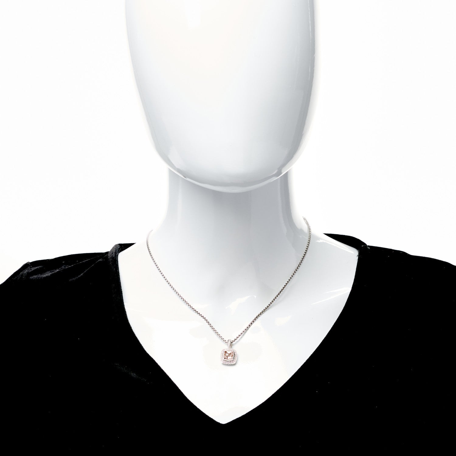 David Yurman Sterling Silver Diamond Morganite 7mm Petite Albion Pendant Necklace 2 of 4