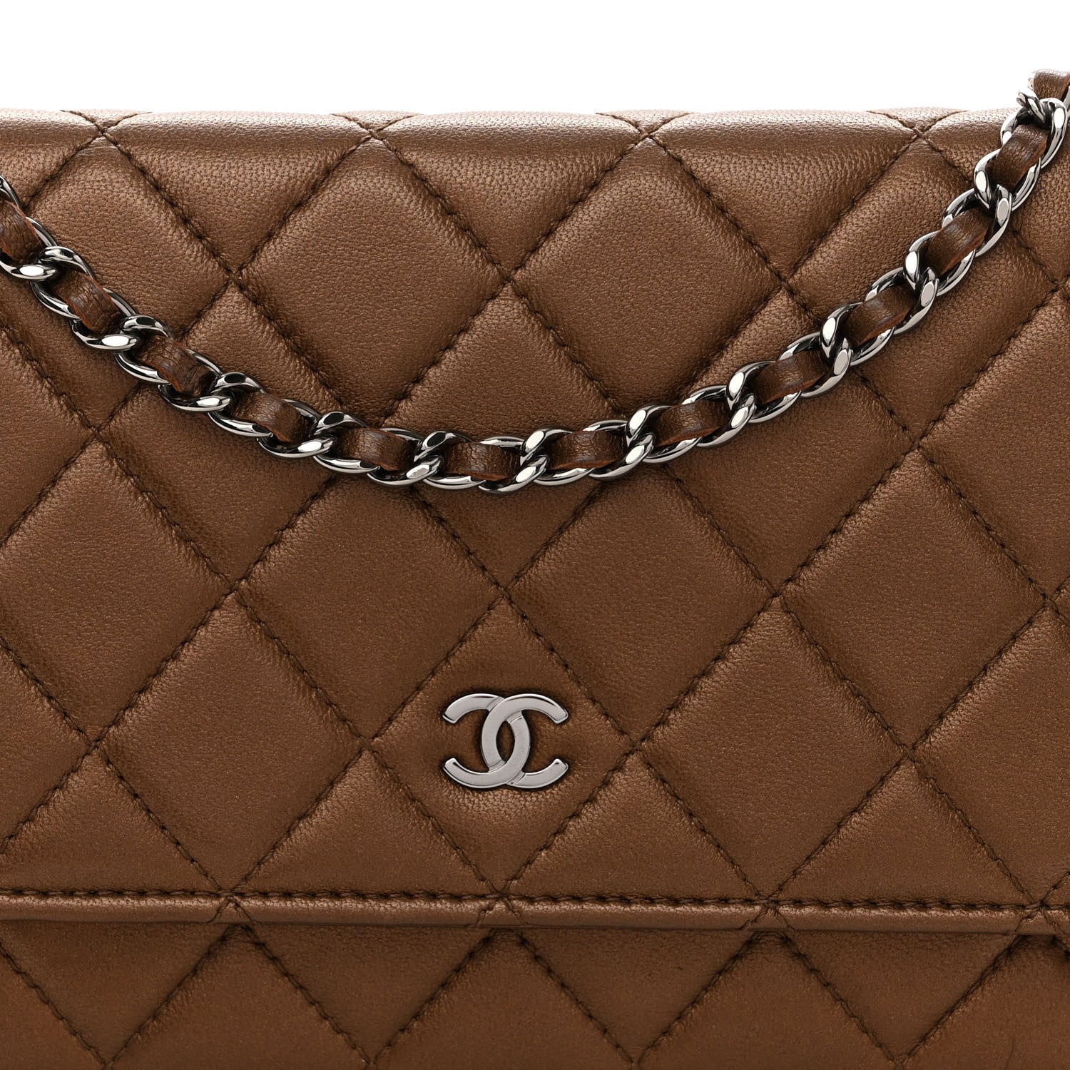 Chanel Metallic Lambskin Quilted Wallet On Chain WOC Bronze 9 of 11